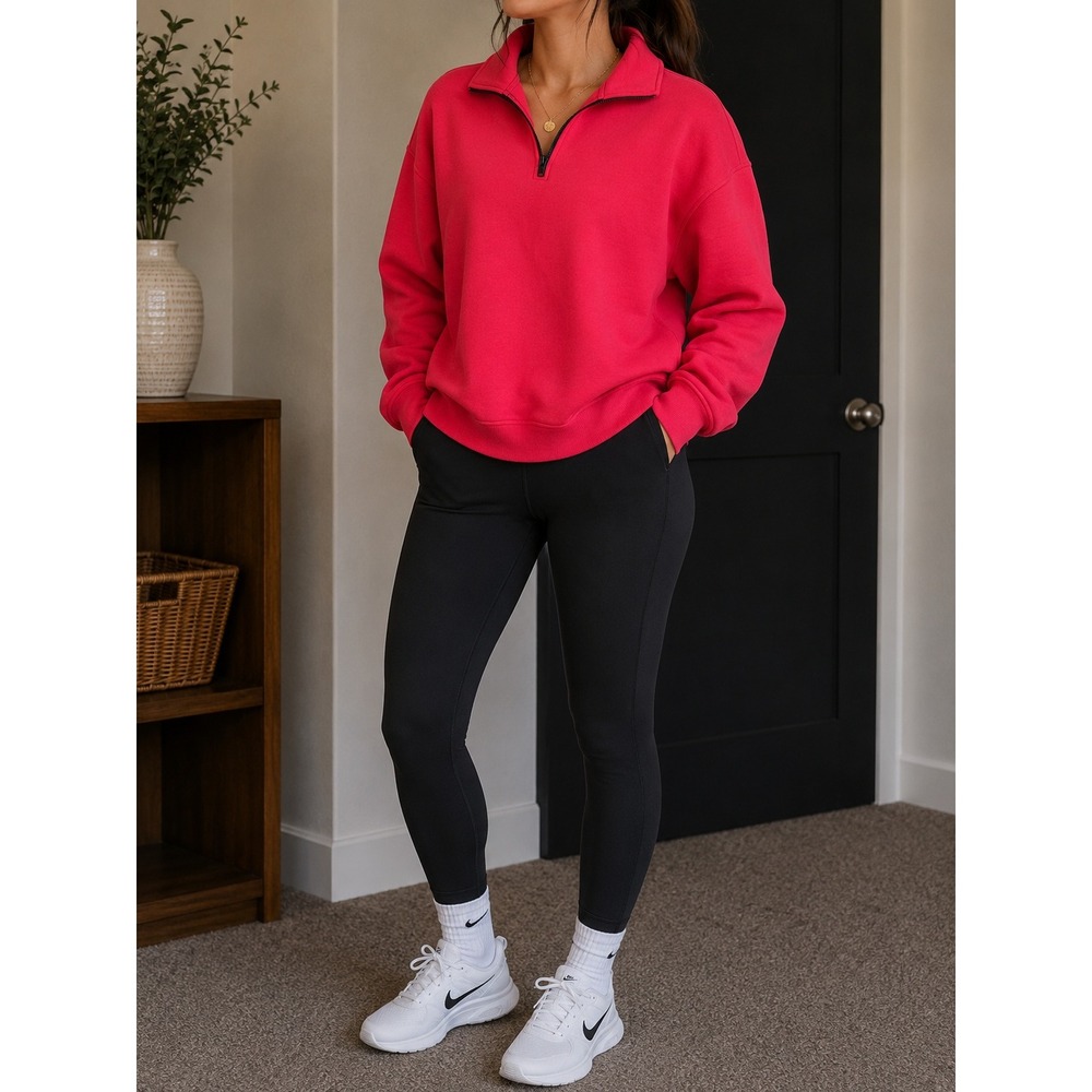 Crane Elite Athleisure Pullover Pink Quarter Zip Sweatshirt Women Size L NWT